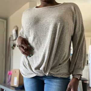 Tan Front Tie Sweater